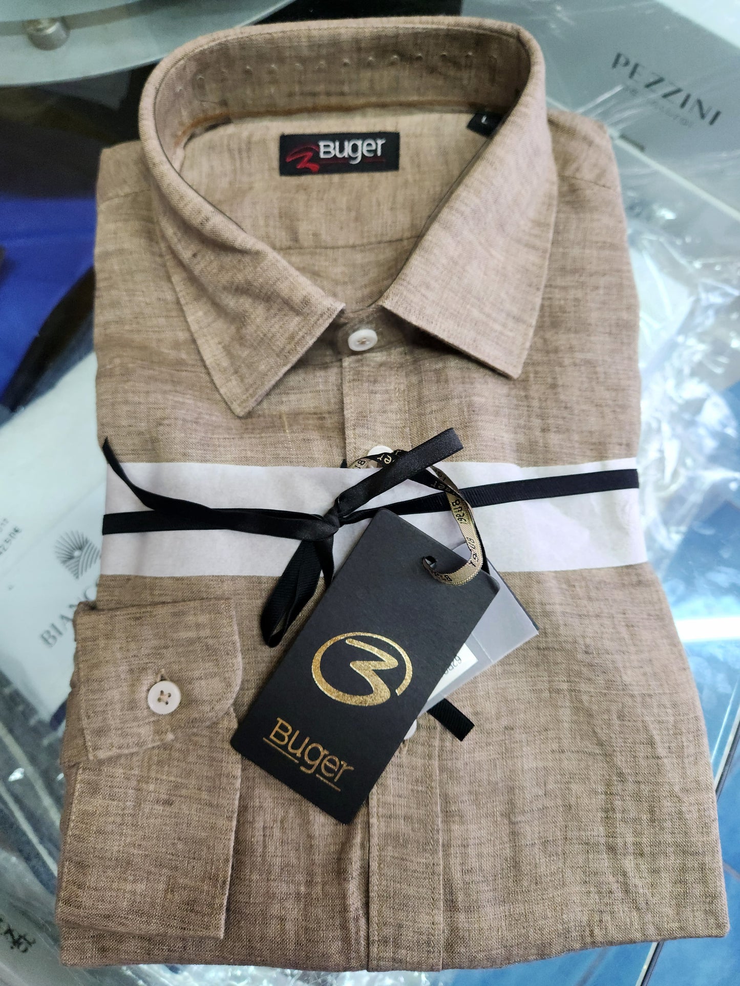 Camicia uomo Buger manica lunga Puro lino collo classico