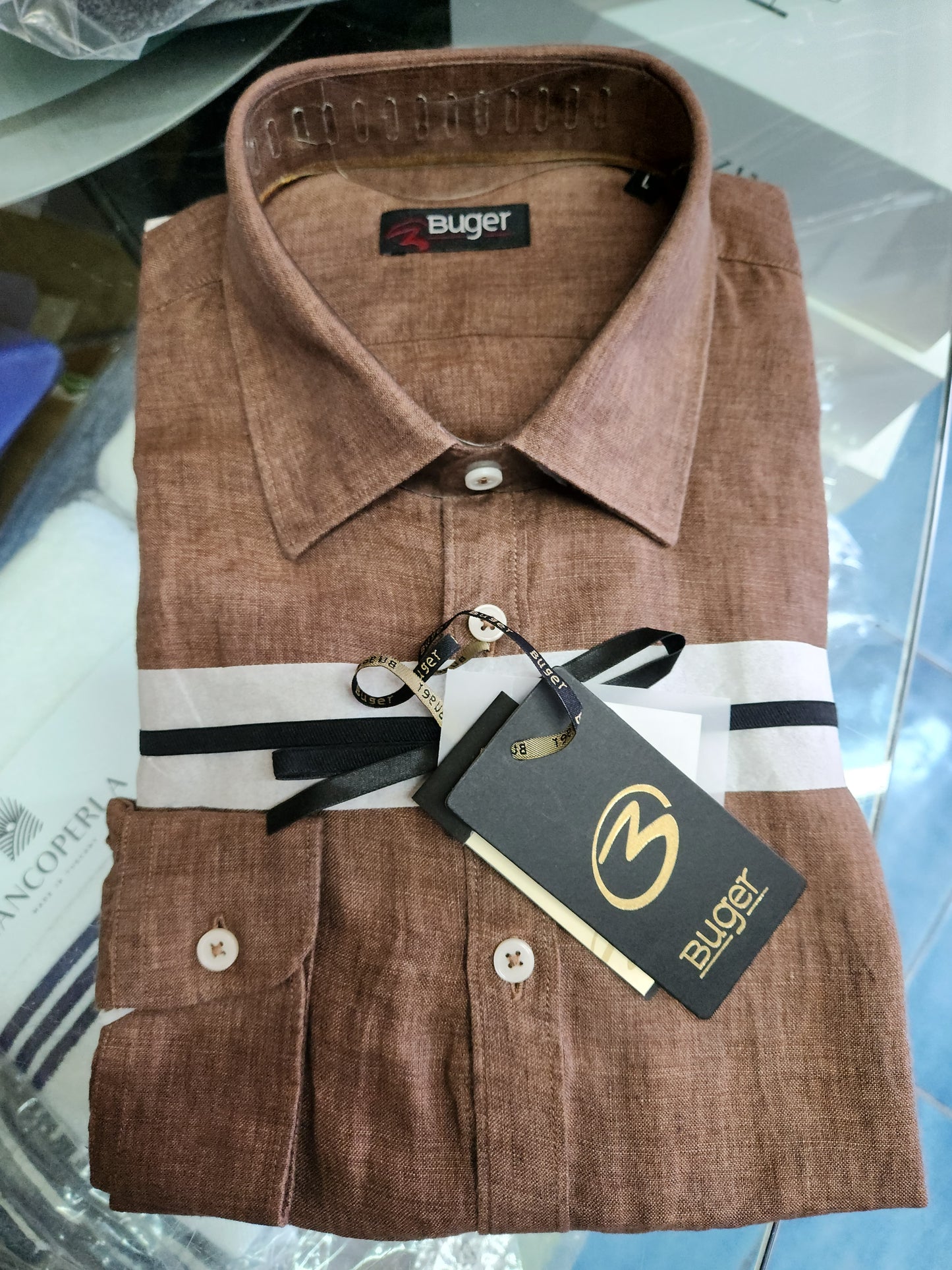Camicia uomo Buger manica lunga Puro lino collo classico