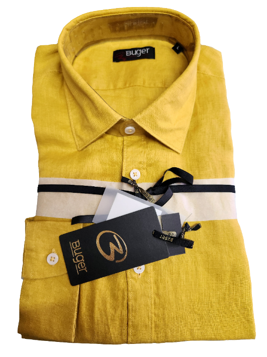 Camicia uomo Buger manica lunga Puro lino collo classico