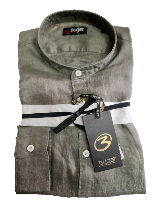 Camicia uomo Buger manica lunga Puro lino collo coreano