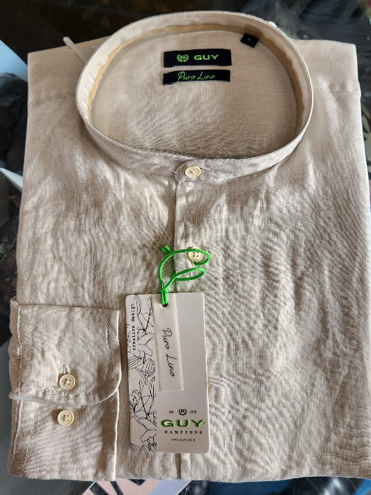 Camicia uomo Guy puro lino manica lunga collo alla coreana – Intimida