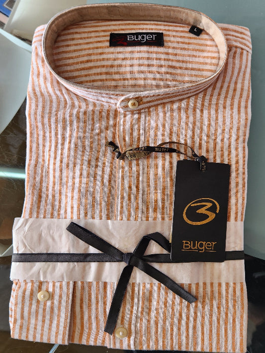 Camicia uomo Buger misto lino manica lunga collo coreano