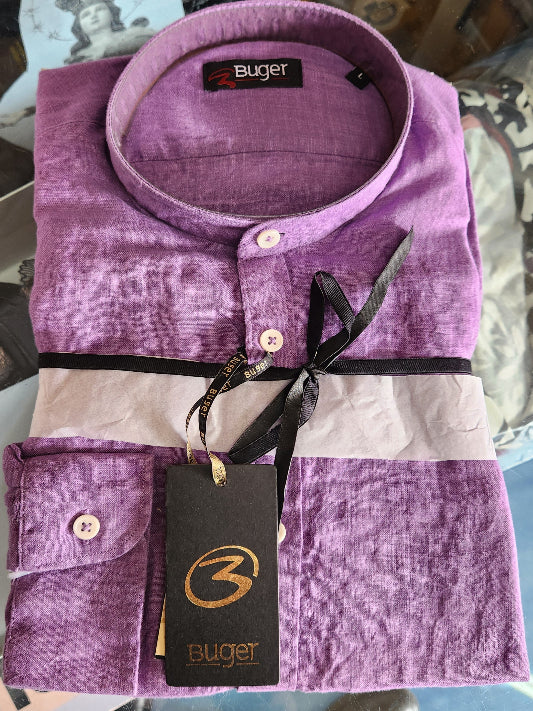 Camicia uomo Buger lino collo alla coreana manica lunga
