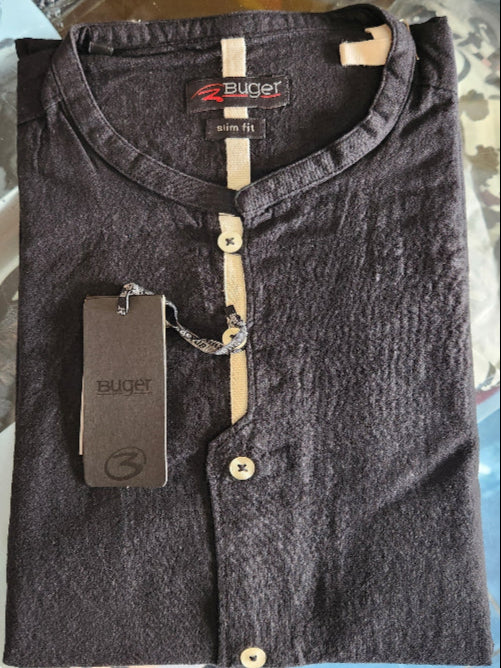 Camicia uomo Buger misto lino manica lunga collo coreano