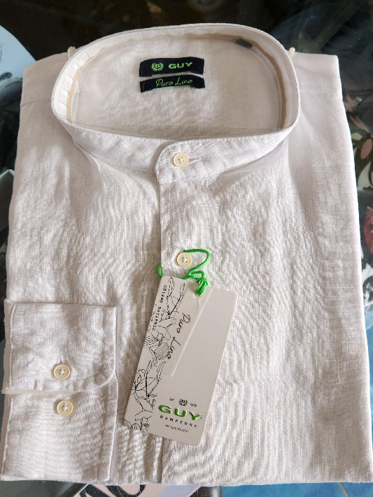 Camicia uomo Guy puro lino manica lunga collo alla coreana