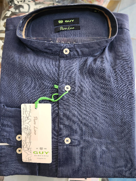 Camicia uomo Guy puro lino manica lunga collo alla coreana