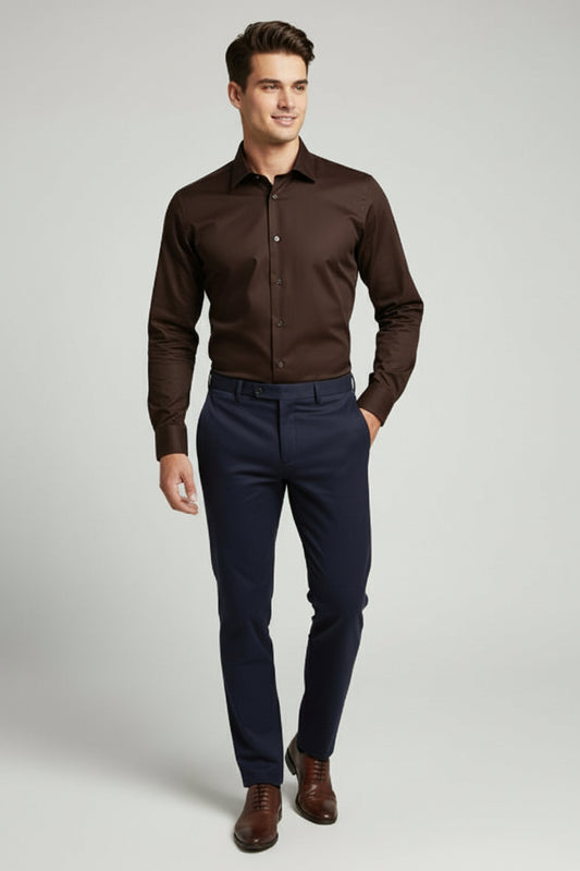 Camicia Buger uomo manica lunga no-stiro bielastica in tinta unita