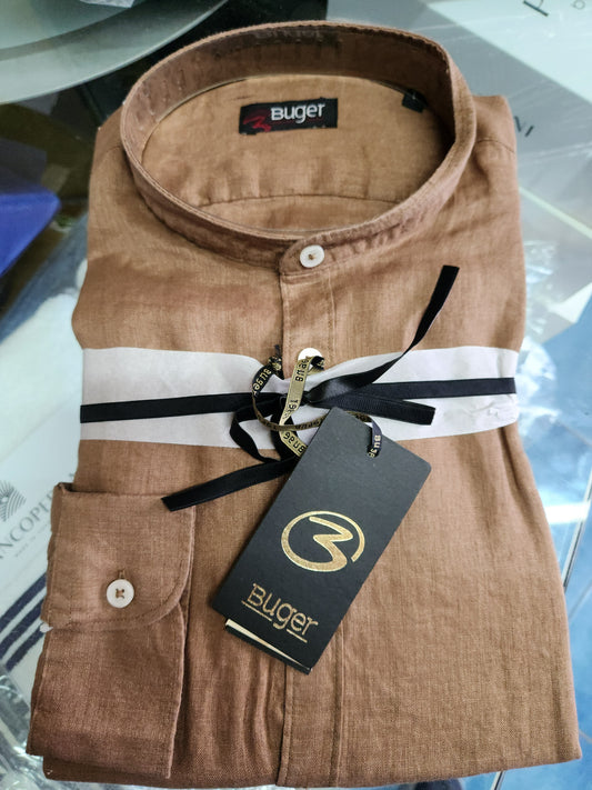 Camicia uomo Buger manica lunga Puro lino collo coreano