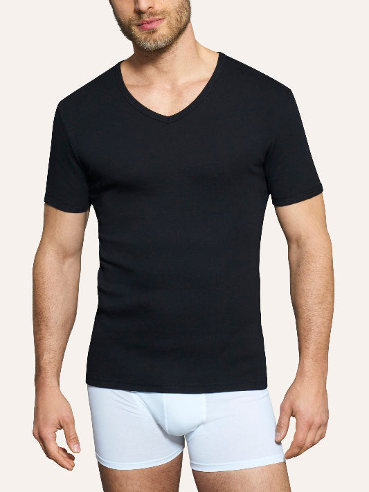 Maglia intima uomo Ragno caldo cotone U801A8 girocollo manica corta scollo a V