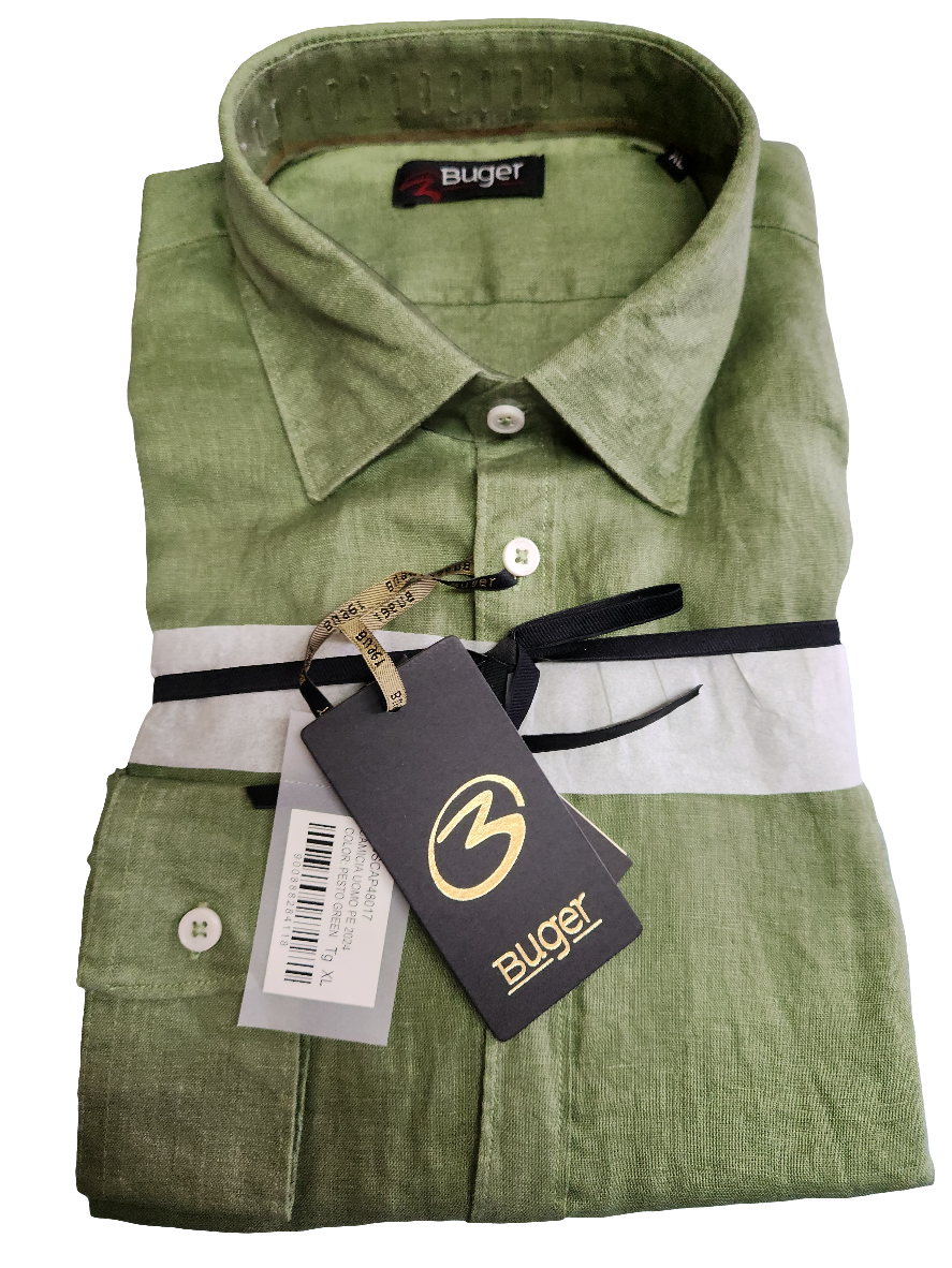 Camicia uomo Buger manica lunga Puro lino collo classico