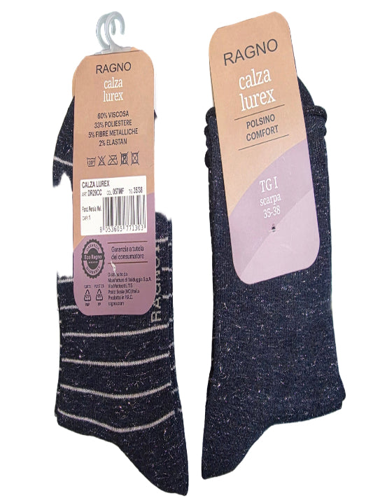 Calzini donna Ragno corti polsino confort mod. Lurex righe conf. 2 pz