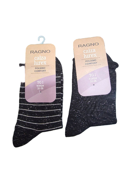 Calzini donna Ragno corti polsino confort mod. Lurex righe conf. 2 pz