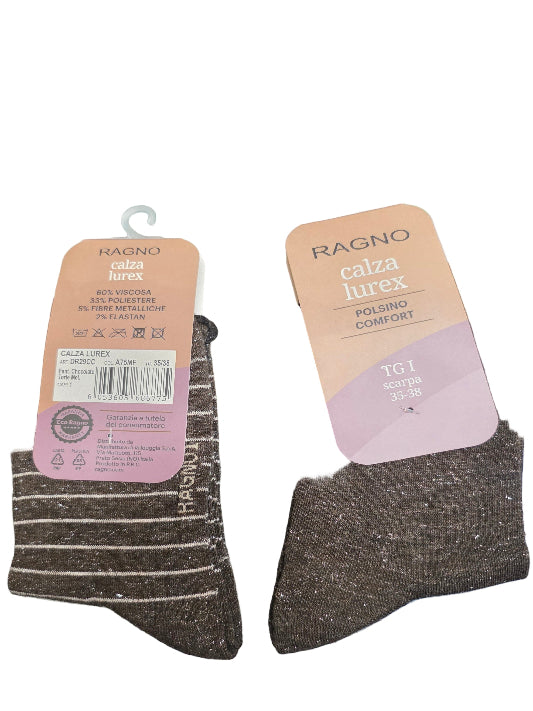 Calzini donna Ragno corti polsino confort mod. Lurex righe conf. 2 pz