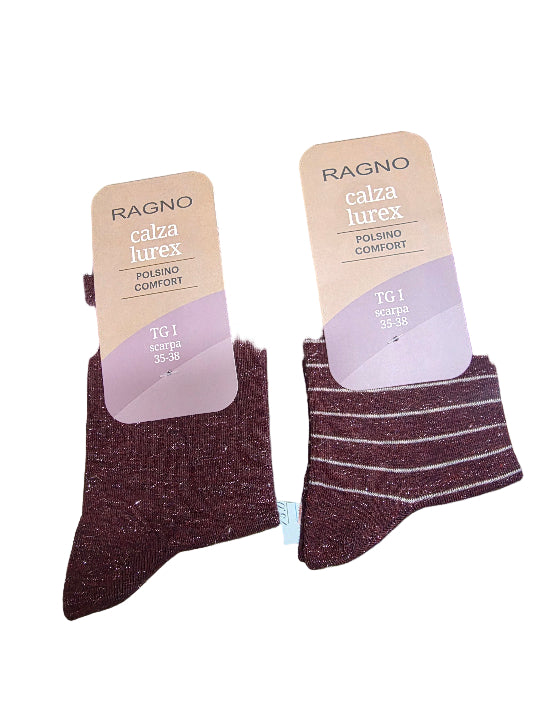 Calzini donna Ragno corti polsino confort mod. Lurex righe conf. 2 pz
