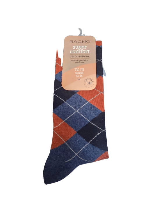 Calzini uomo Ragno caldo cotone lunghi con polsino 3D ad elasticità graduata super confort U932CS K21 scozzese