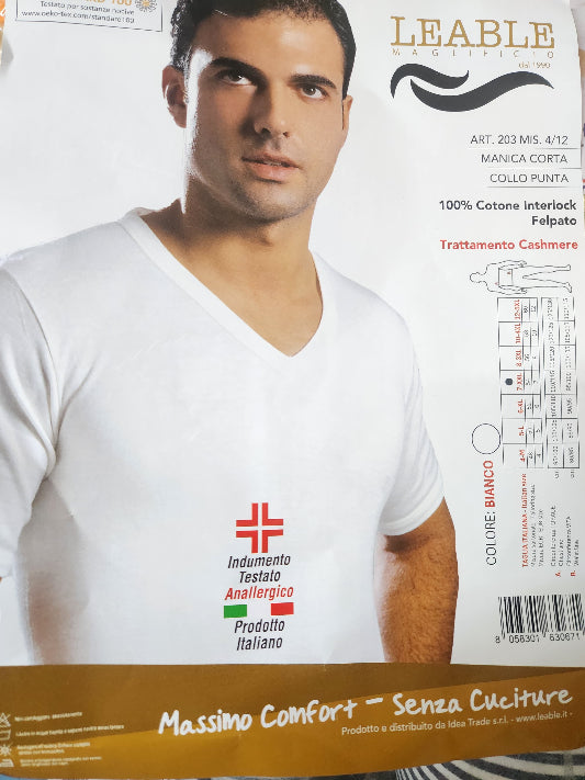 Maglia intima Leable uomo manica corta scollo a V caldo cotone