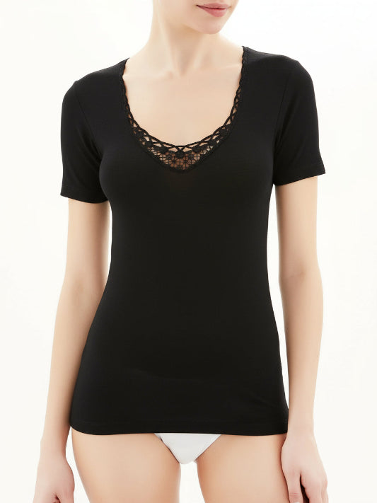 Maglia intima donna Ragno lana seta D234A7 manica corta Sole