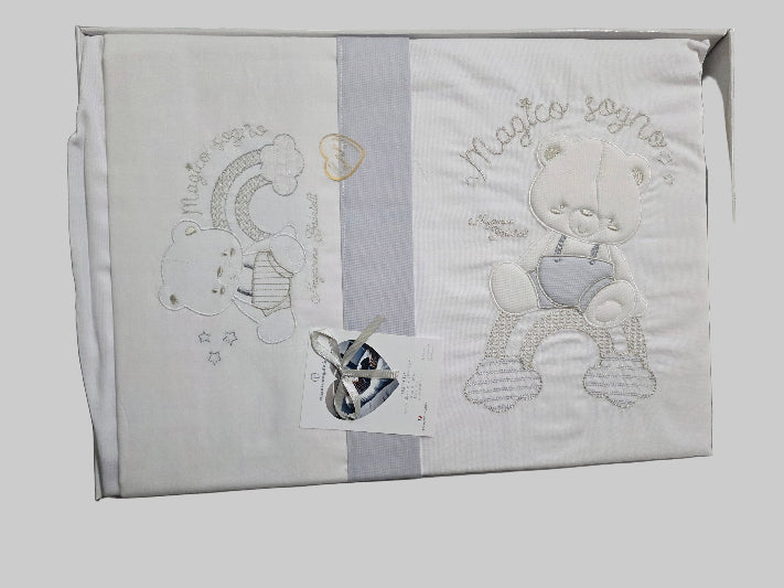 Parure neonato maxiculla Nazareno Gabrielli, 5 pz (copertina-trapuntina-l. sopra-l. sotto-federa)