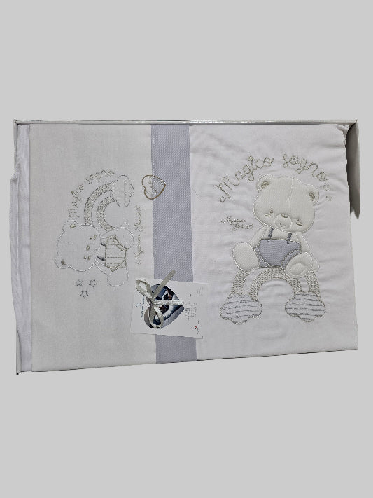 Parure neonato maxiculla Nazareno Gabrielli, 5 pz (copertina-trapuntina-l. sopra-l. sotto-federa)