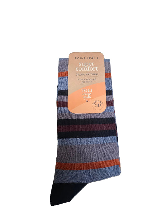 Calzini uomo Ragno caldo cotone lunghi con polsino 3D ad elasticità graduata super confort U932CS K21 righe