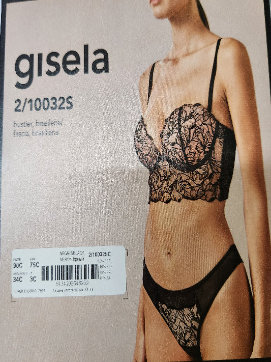 Completo reggiseno e slip Gisela donna bustier e brasiliana in pizzo coppa modellante bretelle sganciabili art. 2/10032S