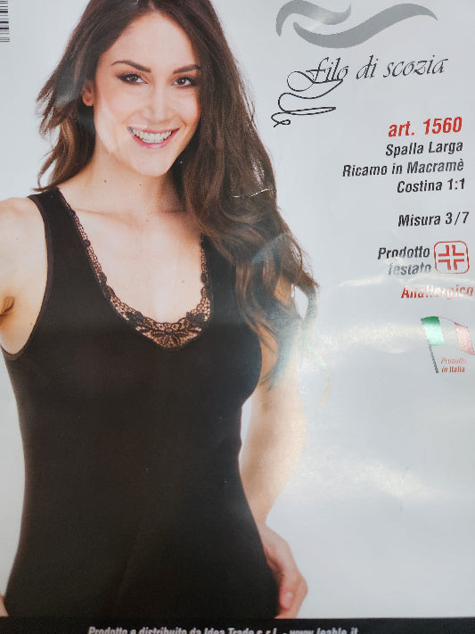 Canottiera donna Leable cotone 1560 spalla larga macramè