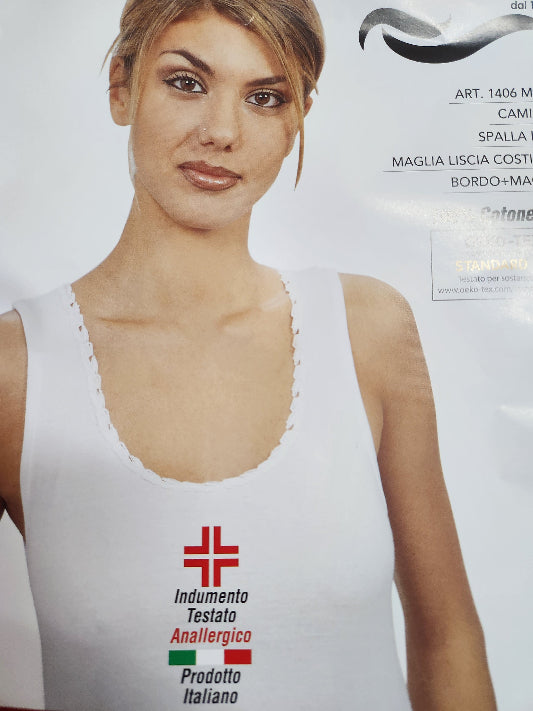 Canottiera donna Leable cotone 1406 spalla larga macramè
