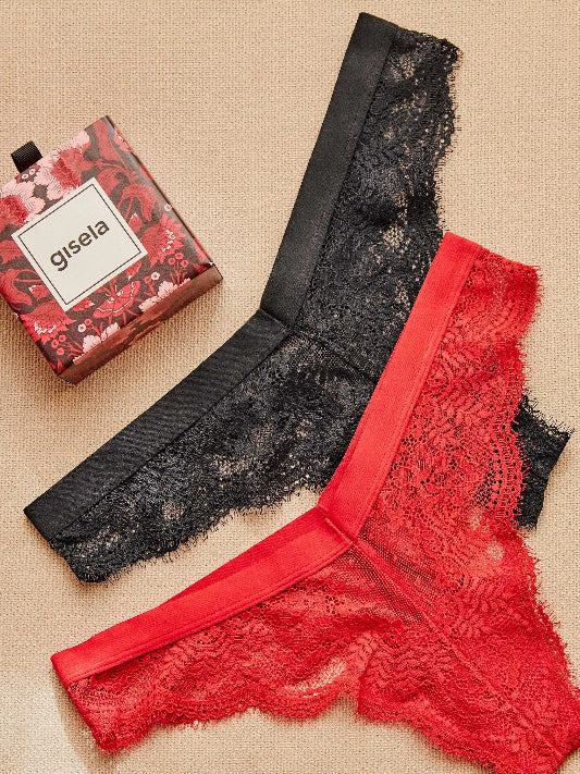 Slip brasiliana conf.2pz rossa e nera in pizzo
