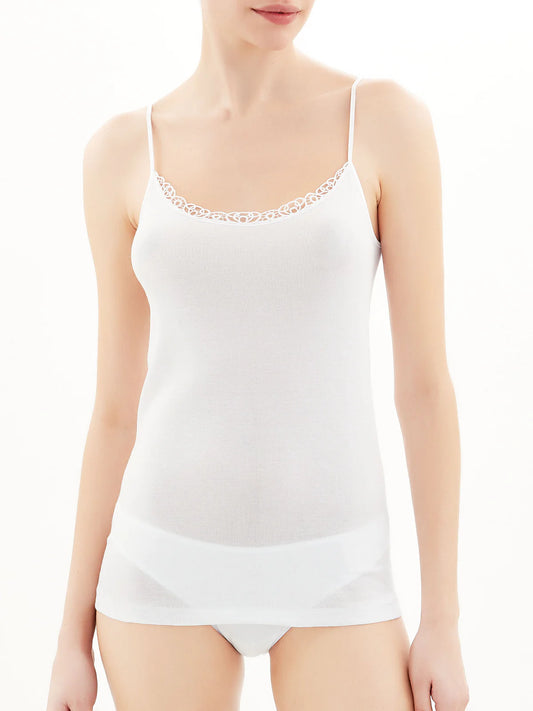 Canottiera donna Ragno in filo di scozia spalla stretta e pizzo 70112E